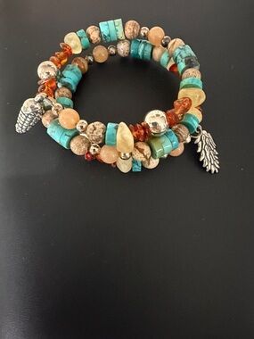 Carolyn Pollock Relios Multi Gemstone Multicolored Beaded Coil Wrap Bracelet